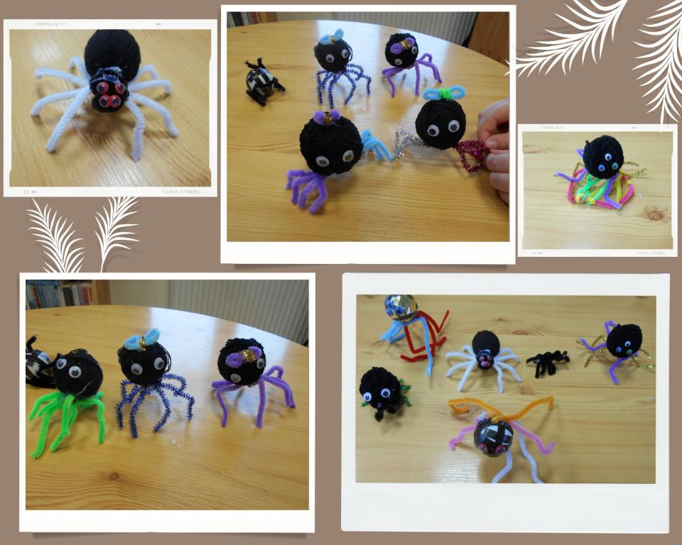Kolaż zdjęć - pajączki wykonane na zajęciach